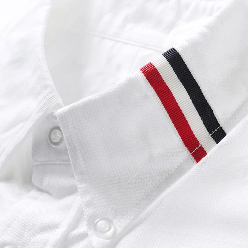 TB THOM Men's Shirt White Fashion Top Brand Striped Collar Casual Oxford Fine Cotton Long Sleeve High Quality Women's Shirts