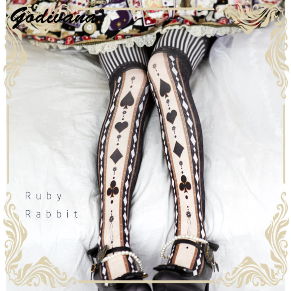 Lolita Pantyhose Printed Elasticity Tights Socks Female Japanese Style Spring Autumn Cosplay Body Stocking Leggings Women Pants