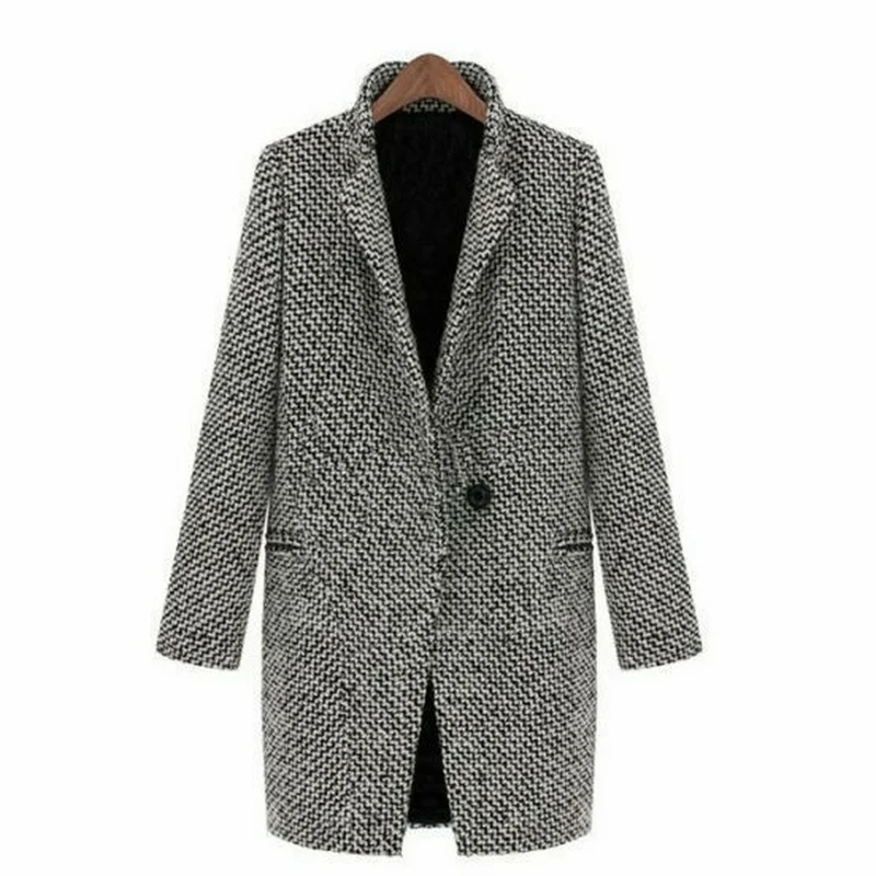 

Женское зимнее пальто, новое модное повседневное пальто в стиле пэчворк с длинным рукавом и треугольным вырезом, серое осеннее пальто на од...