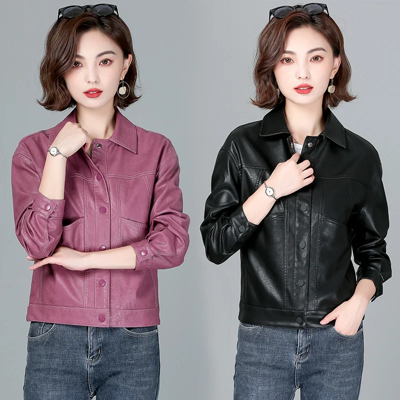100% genuine real Haining Town leather women's short size slim 2023 autumn locomotive sheepskin jacket trend