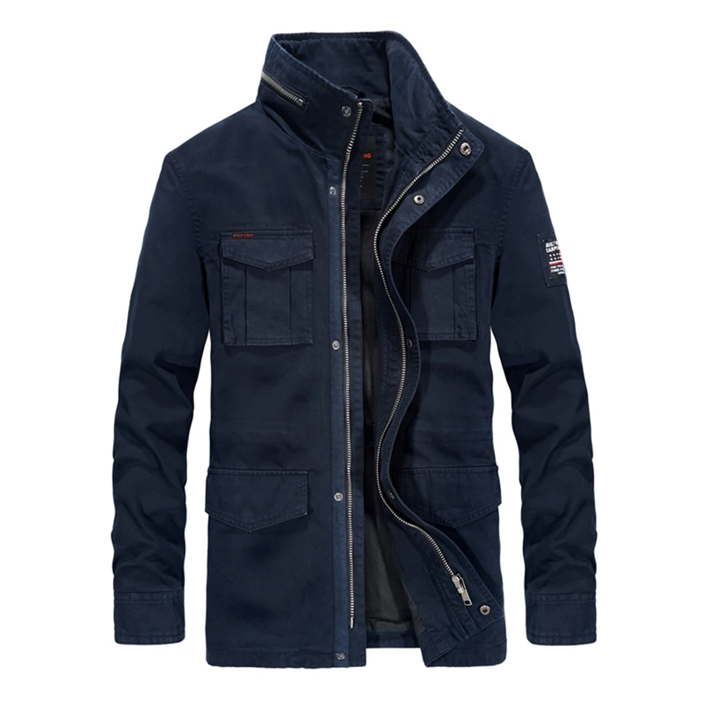 

KOODAO Jackets for Men Length Plus size Hiking Windbreake Casuals Coat Cotton for Spring and Autumn,Khaki/Blue