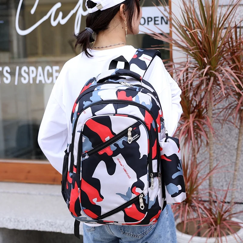 Boys Girls Cool Fashion Junior High School Students Bags with Pen Bag New Men Women Leisure Travel Computer Camouflage Backpacks