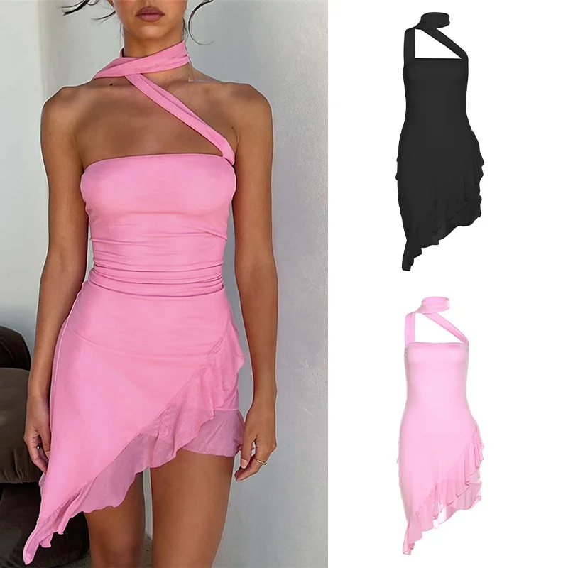 

Женское подвесное платье, модное Приталенное кружевное платье с открытыми плечами и воротником-стойкой