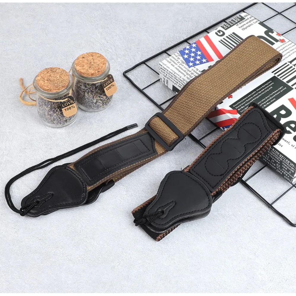 

Pure Cotton Folk Electric Guitar Strap Brown/black Adjustable Personality Guitar Straps Vintage Personality Bass Ukulele Belt