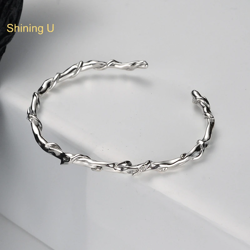 

Shining U S925 Silver Vine Bangle for Women Open Bangle Fine Jewelry Gift SUB2088