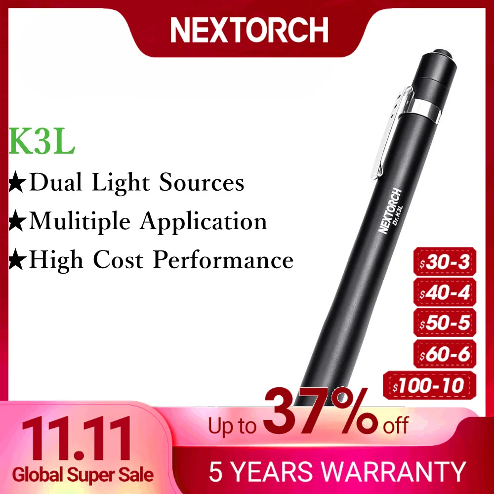

NEXTORCH Professional Medical Pen Light Pen Size Body with Clip for Diagnose without Battery K3L