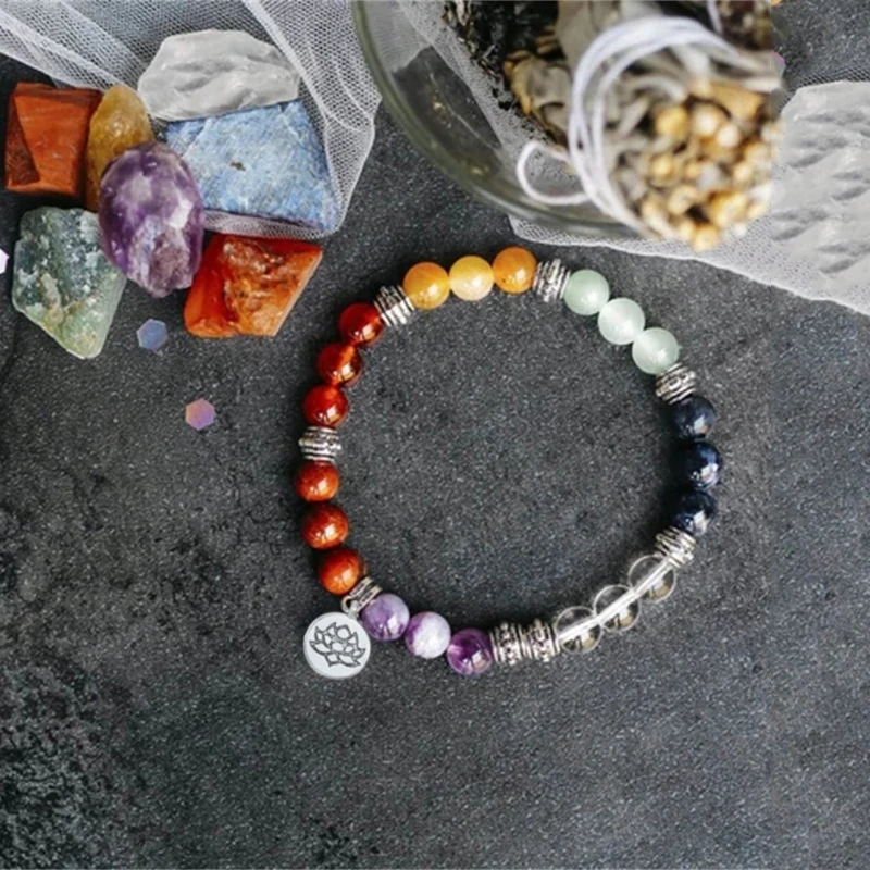 

YUOKIAA 7 Chakra Bracelet with Meaning Natural Crystal Healing Anxiety Yoga Meditation Balance Reiki Healing Stone Bracelet