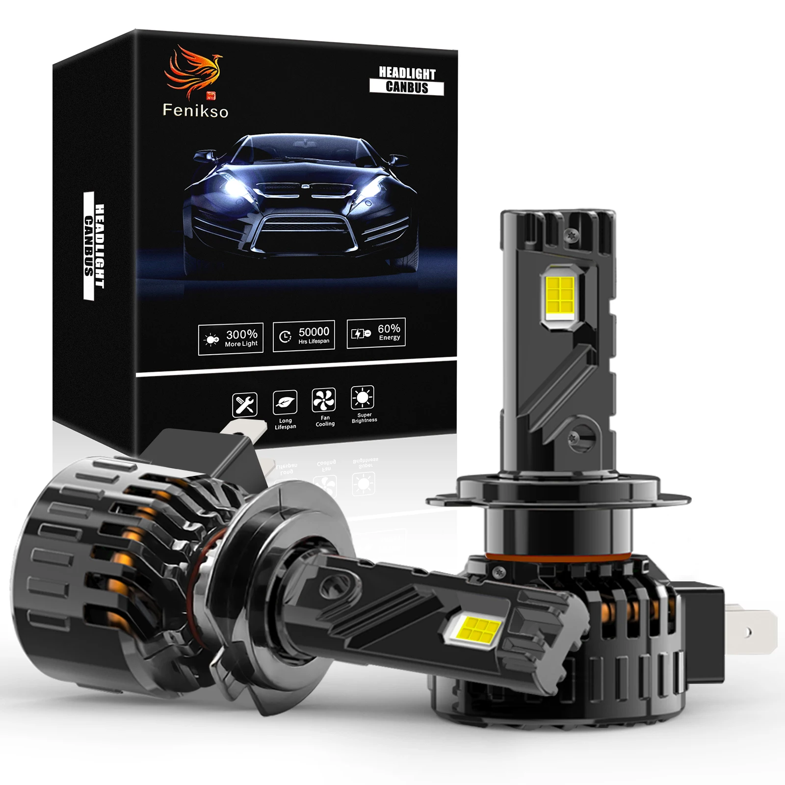 Fenikso h7 светодиодные h4 h11 hb3 фары hb4 для автомобиля CANBUS 12 В/24 В лампочка 54 Вт 6000 К 2 шт.