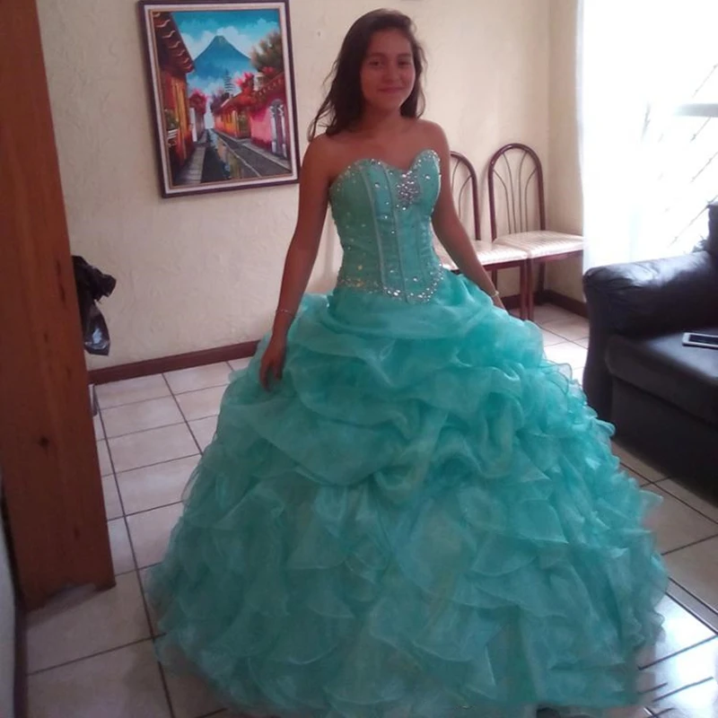 

Bealegantom Ball Gowns Mint Blue Quinceanera Dresses With Beads Crystals Lace Up Sweet 16 15 Year Prom Gowns In Stock