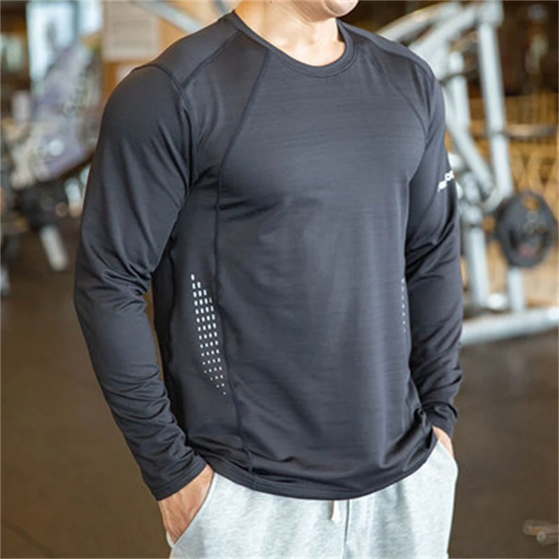 Men Fitness Quick Dry Thin Long Sleeve Tops Loose Sport T Shirts Compression Shrink Breathable Sweatshirt Gym Training Tight Tee