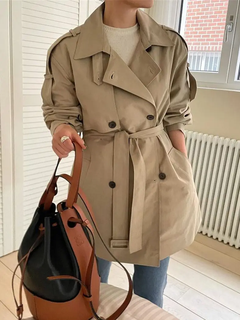 

HziriP High Street Trench Women 2022 Fashion Normcore Khaki Office Lady Autumn New Mujer Solid Chic Slim Work Wear OL Coats