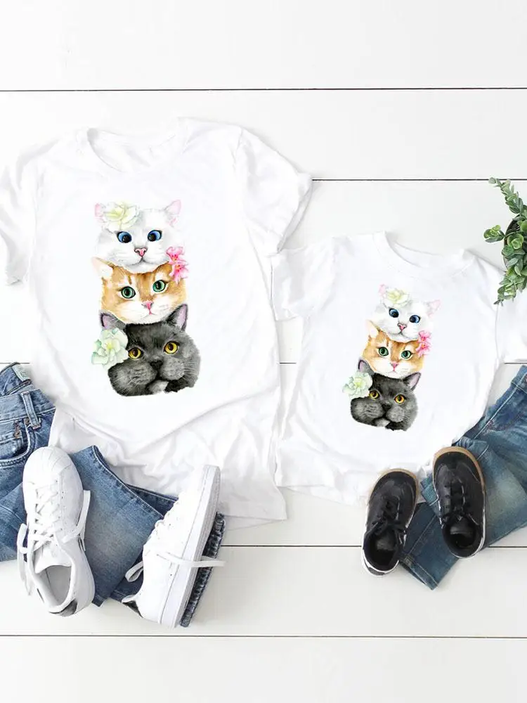 

Women Kid Child Summer Cat Flower Lovely Mom Mama Girl Boy Mother Tshirt Tee T-shirt Clothes Clothing Family Matching Outfits