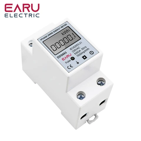 AC 220V 230V 60A 50Hz ЖК-цифровой дисплей Однофазный счетчик электроэнергии КВтч AC Цифровой счетчик ват-часов Тестовые счетчики Din-рейка