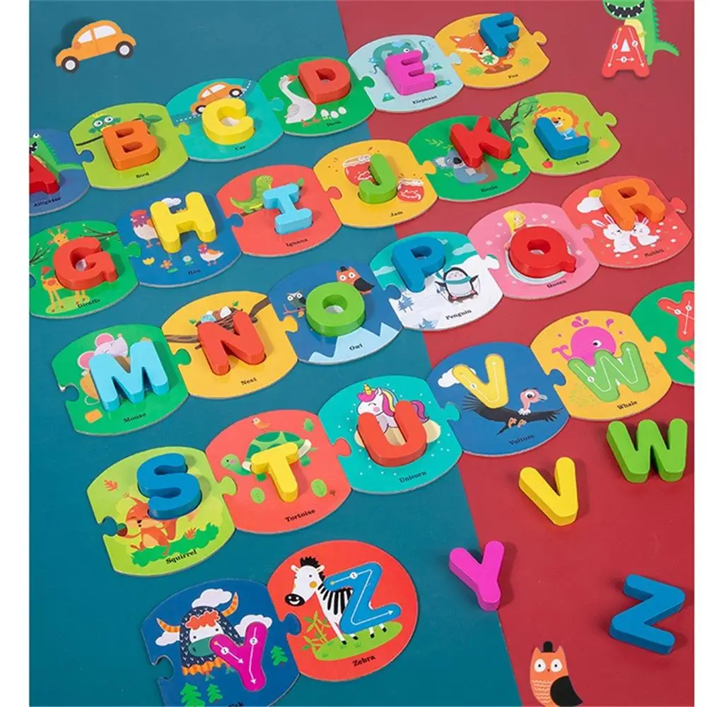 

26Pcs Wooden abc Alphabet Letters Animal Match Puzzles Cards Early education math toys for children Preshcool Learning Toy