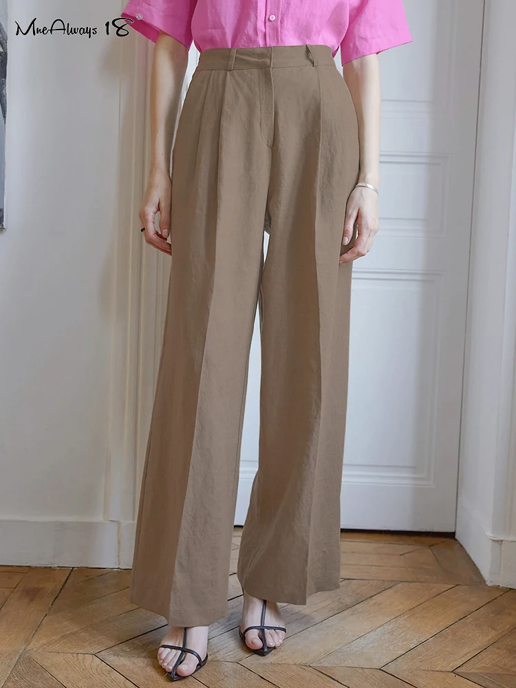 

Mnealways18 Vintage Khaki Trousers Women Fashion 2022 Pleated Autumn Wide Leg Cotton Pants Female Solid Casual Trousers Loose