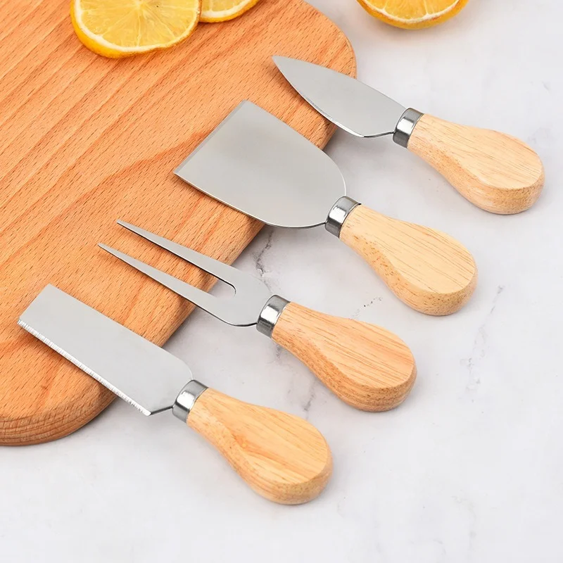 

4 Pcs Creative Wooden Handle Sets Bard Set Oak Bamboo Butter Cheese Cutter Knife Slicer Kitchen Cheese Cutter Cooking Tools