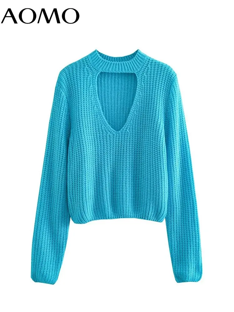 

Женский вязаный свитер AOMO, элегантный джемпер с вырезами и лямкой на шее, укороченные пуловеры большого размера AB104A, 2022