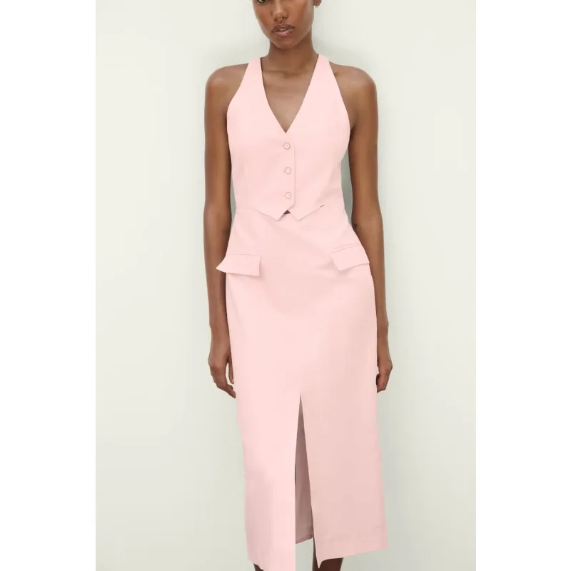 

2023 summer linen midi dress sleeveless skirt