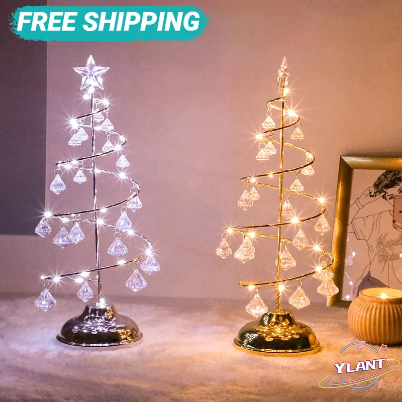 

YLANT, Рождественская елка, спиральный хрустальный светильник, светодиодная настольная лампа, Рождественское украшение для дома, рождественс...