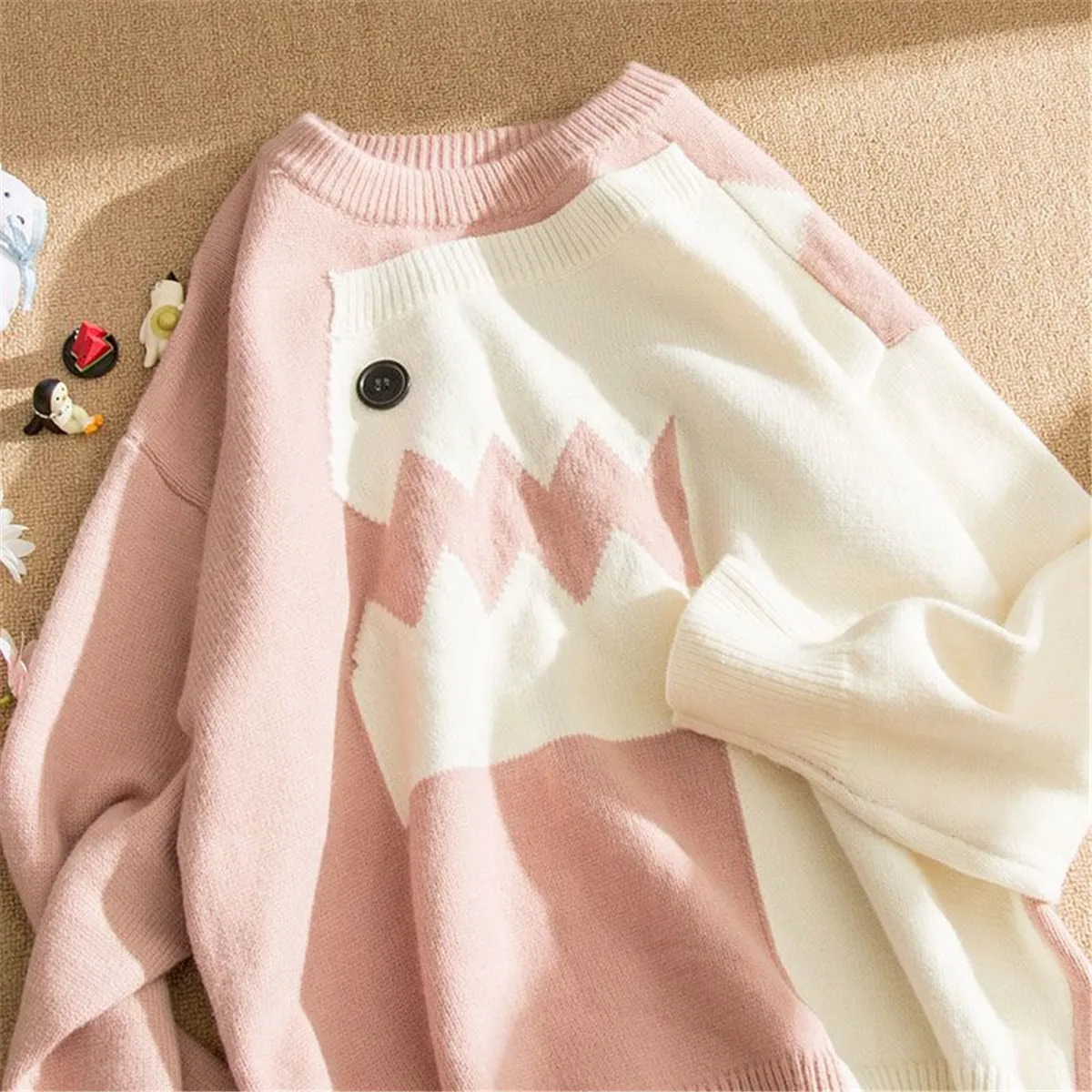 

Модный вязаный свитер с динозавром, Женский пуловер, топы, осенняя одежда, Женская милая теплая забавная Весенняя парная одежда с аниме, сви...