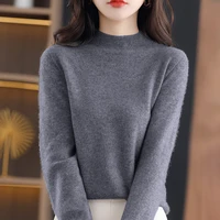 spring and autumn new half turtleneck australian merino wool ladies seamless ready to wear loose pullover sweater knit top