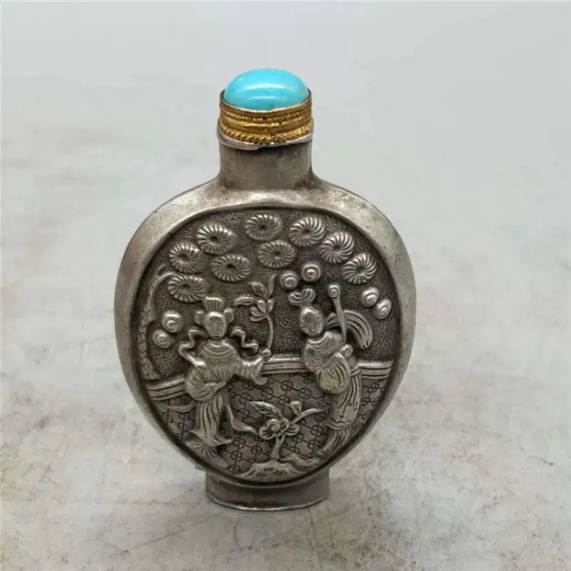 Китайские антиквариаты фэншуй медная посуда белая табачная бутылка резная