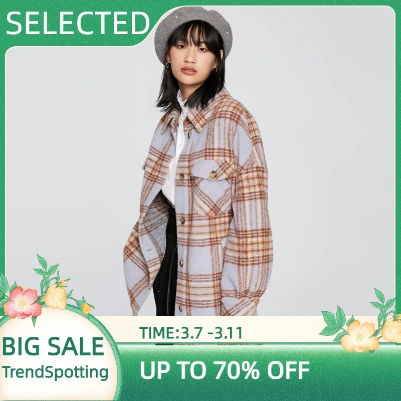 

Женский шерстяной жакет, свободного покроя, в клетку, S | 420427012