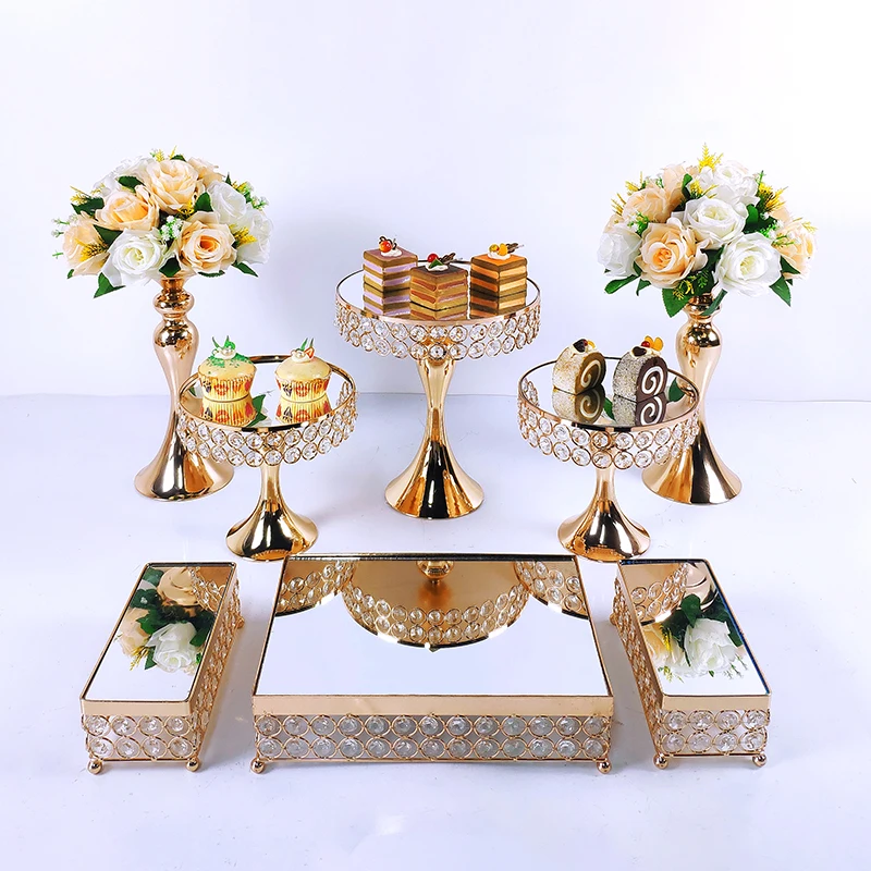 Gold 8-16pcs  Electroplate Metal  Crystal Cake Stand Set Display Wedding Birthday Party Dessert  Cupcake Plate Rack images - 6