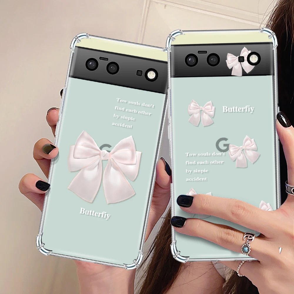 

Transparent Soft TPU Phone Case for Google Pixel 7a 7Pro 7 Shockproof Silicone Cover for Pixel 6a 6 6Pro White Bow Coque Capa