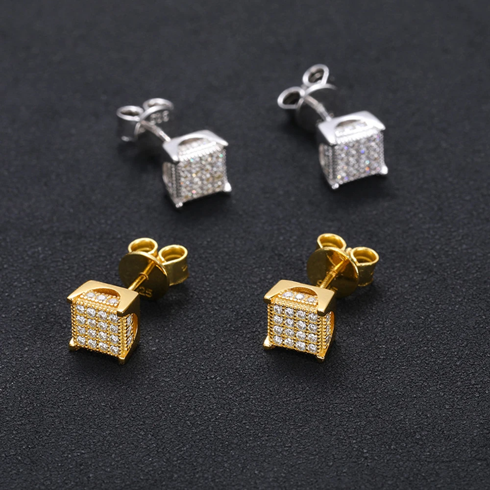 VVS1 Square Moissanite Earrings for Women S925 Silver Real Diamonds Ear Studs Men Earrings Jewelry Pass Tester Free Shipping