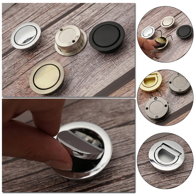 

1PC Door Handles Stainless Steel Recessed Invisible Handle Cabinet Pulls Fire Proof Door Disk Room Round Ring Hidden Handle Pull