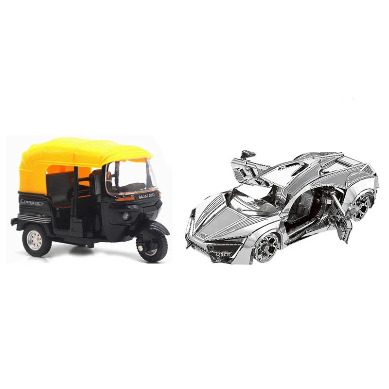 

-Индейский трехколесный автомобиль с высокой симуляцией, игрушечная черная модель с 3D пазлом, набор металлических моделей