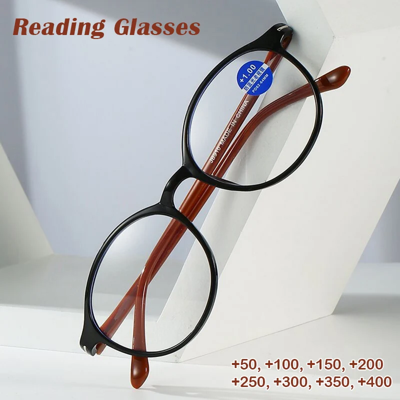 

Retro Blue Light Blocking Reading Glasses Women Black Ellipse Frame Men Women Glasses HD Presbyopia Eye Glasses +0.5 To +4.0