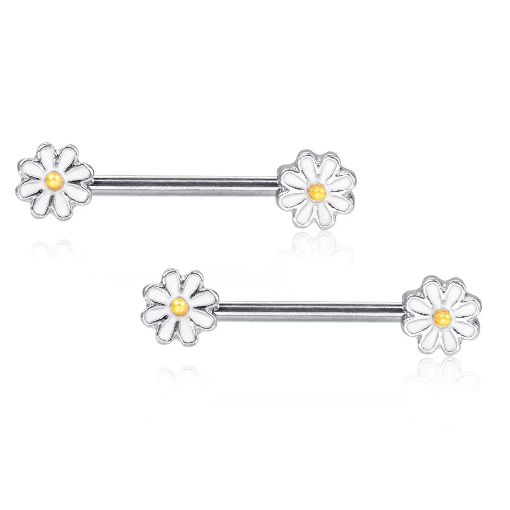 

14G Cute Daisy Flower Nipple Rings Surgical Steel Barbell Ring Body Piercings Bar Jewelry Fashion Gifts Best Fri