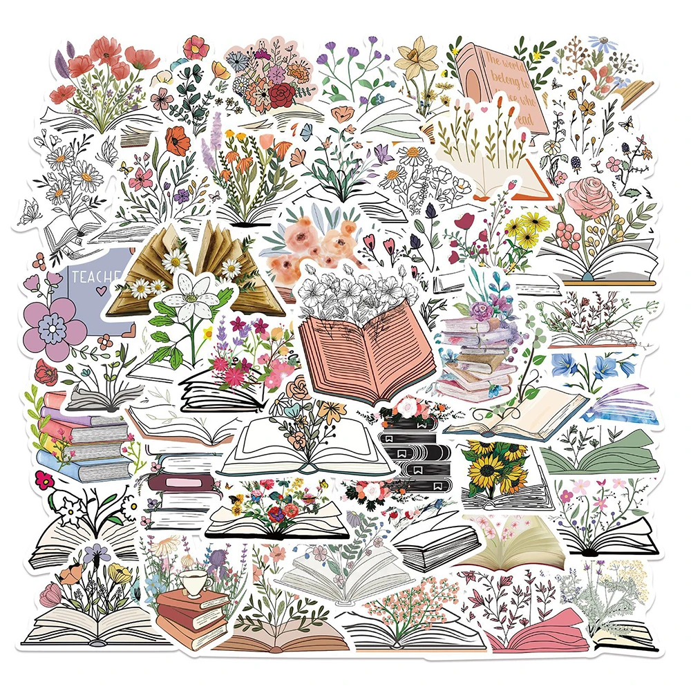 

10/30/50pcs Cute Cartoon Book Flower Art Stickers Aesthetic Decals Scrapbook Laptop Notebook Phone Waterproof Sticker Kid Toy