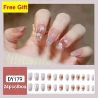 24pcsset fake nails press on faux ongles capsule tips supplies starry star cloud pink false acrylic nails unhas diy manicure