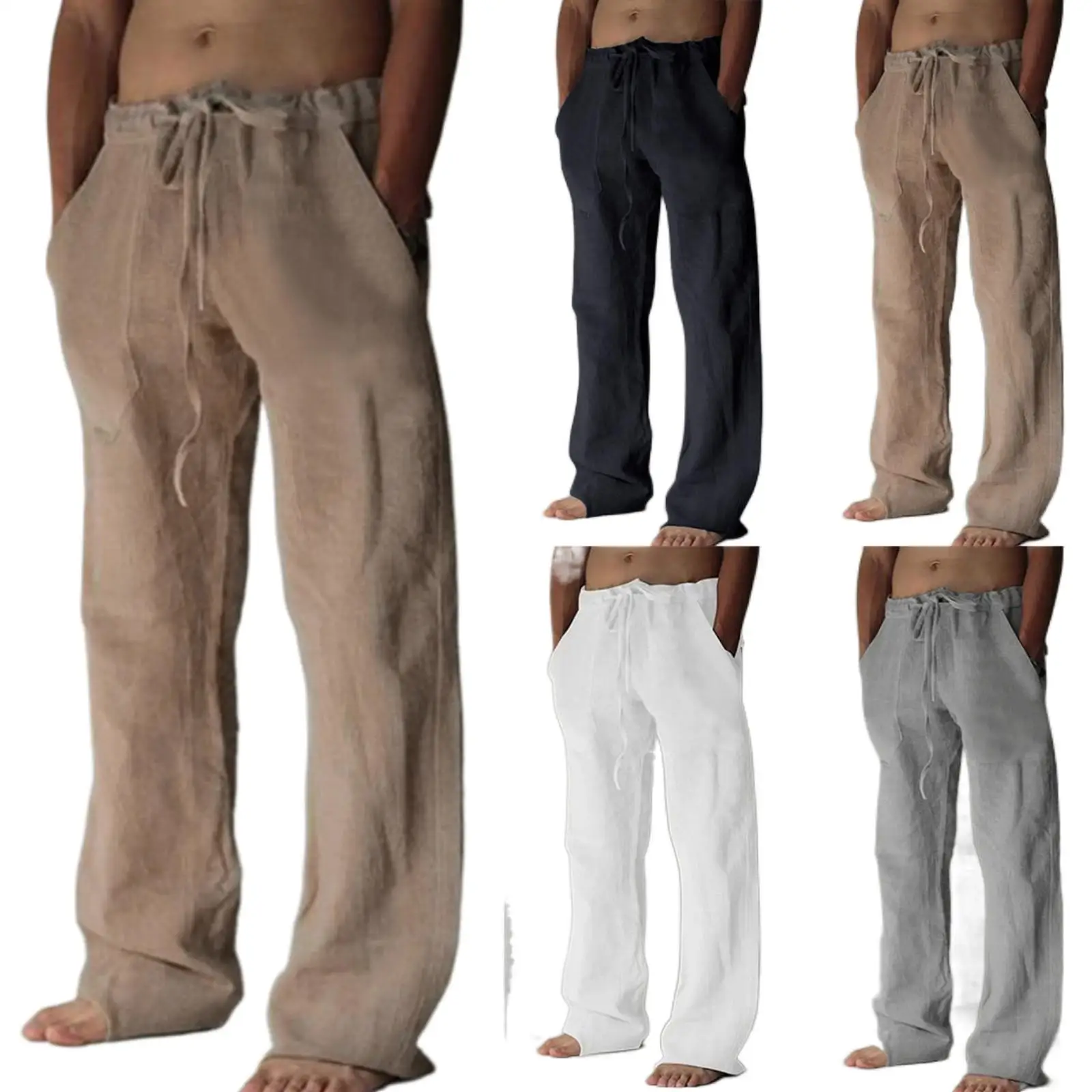 

Men's casual everyday solid full length mid-waist pocket drawstring pants stylish high quality comfortable pants