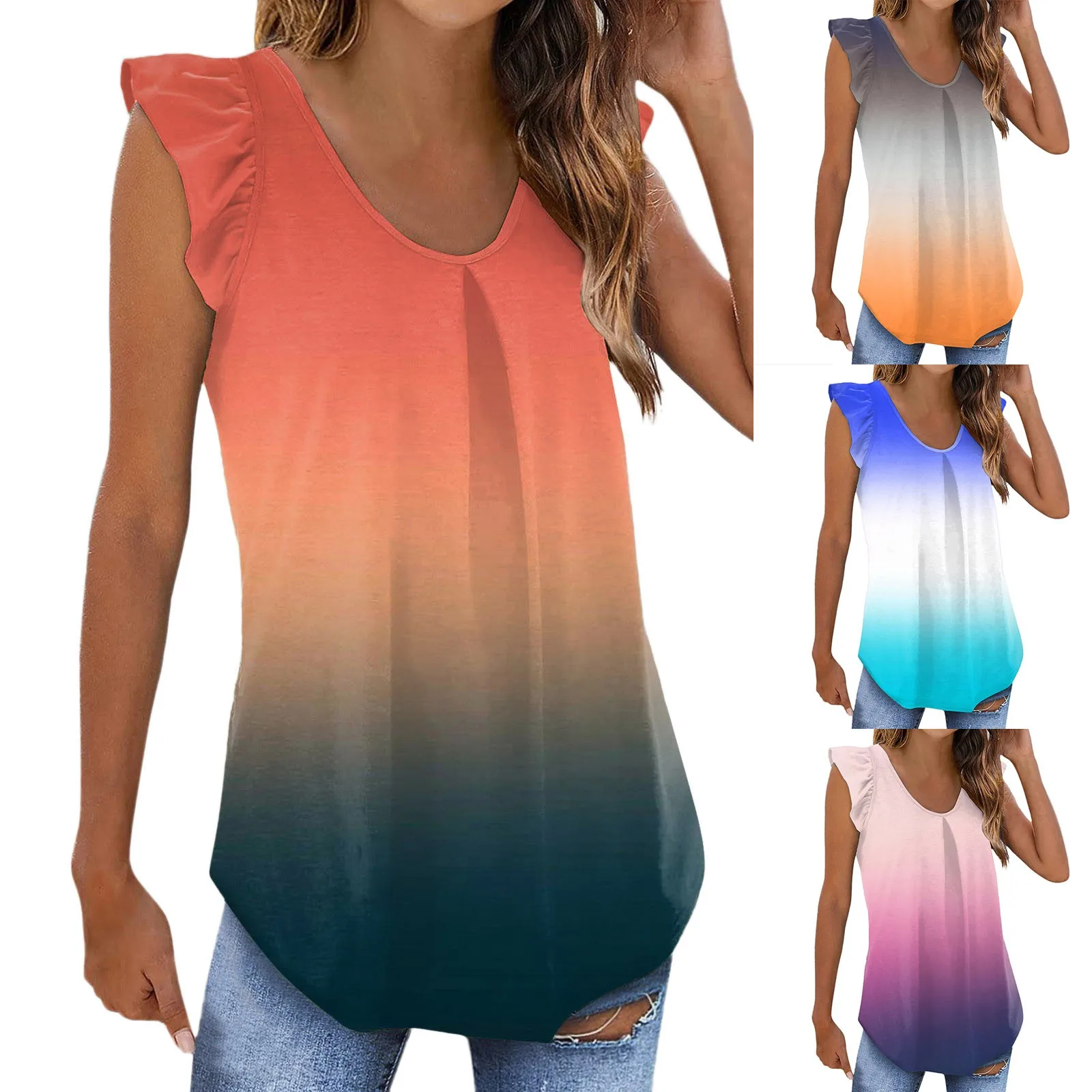 

Space Shirt Womens Tank Tops Loose Fit Summer Tops Ruffled Sleeveless Three Quarter Sleeve Top Women Dressy Tops And Blouses