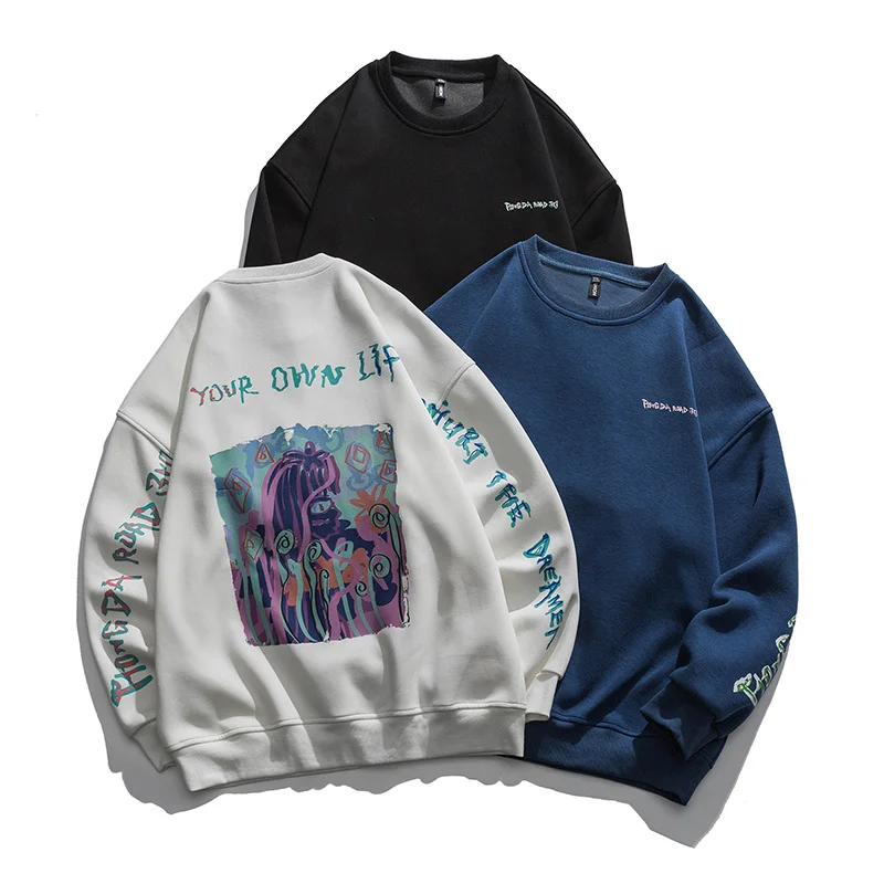 

Gothic Punk Anime Print Women O-neck Sweatshirt Cotton Long Sleeve Simple Autumn Pullover Streetwear Men Clothing Oversize