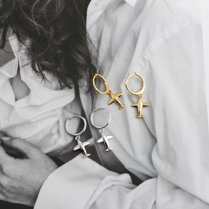 

Wholesale Gold Silver Color Cute Glossy Airplane Pendant Drop Earring for Women Rock Punk Party Fashion Jewelry Pendientes 2023