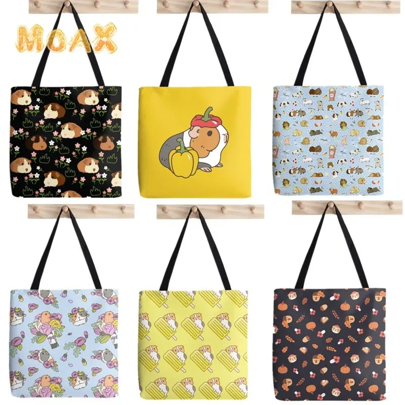 

Guinea Pig Flower Cute Women Shoulder Bag Harajuku Shopping Canvas Shopper Bag Girl Reusable Custom Handbags Casual Tote Bag