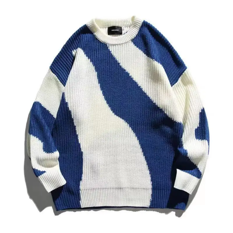 

2022 New Cow Patchwork Knit Sweater Women Autumn Winter Crocheted O-Neck Pullovers Loose Casual Harajuku Unisex Sweaters Tops