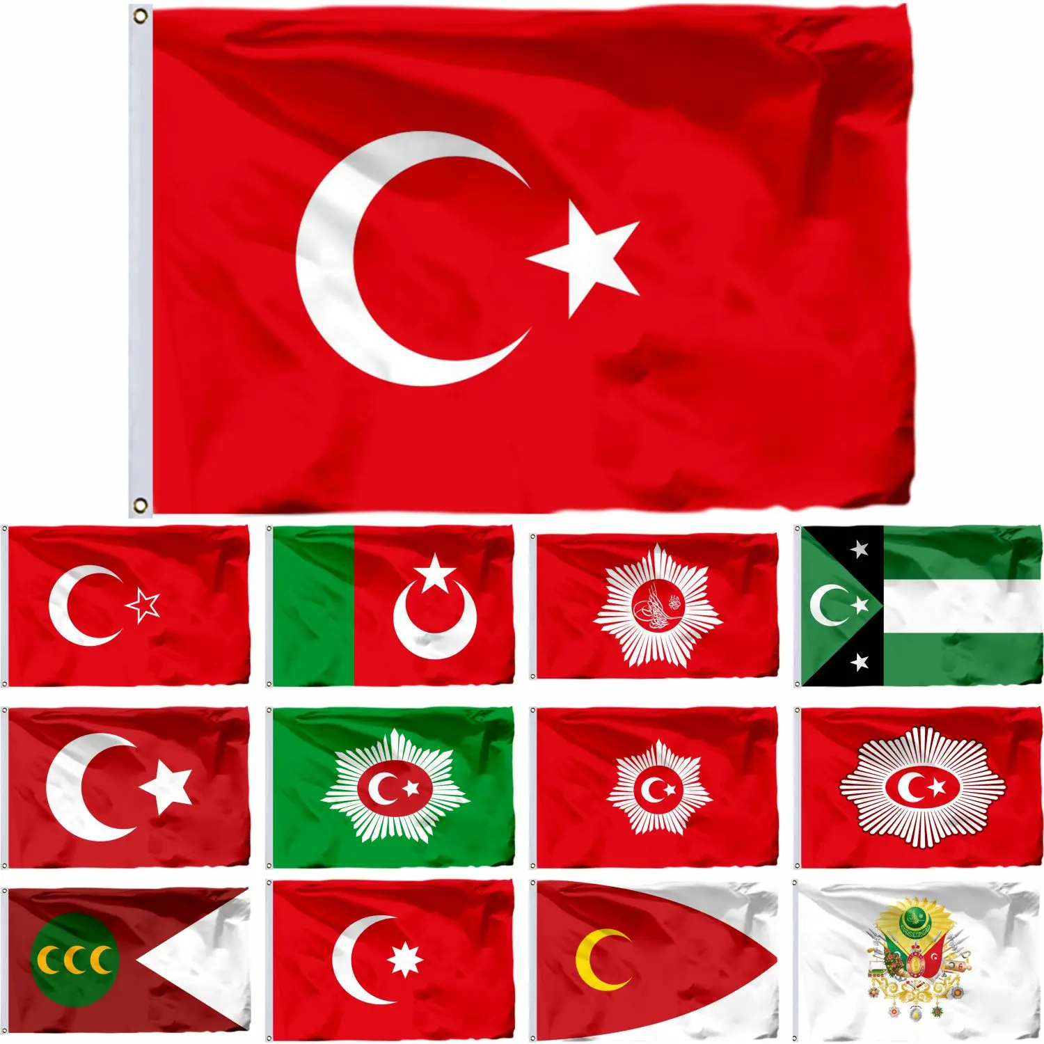 

Turkey Imperial Standard Ottoman Sultan Flag 3X5FT 90X150CM TR Caliph Faithful Banner 21X14CM