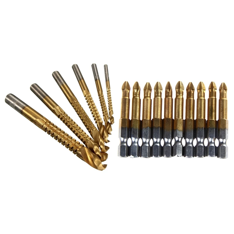 

BEST6 Pcs HSS Milling Drills Set Wood Drill & 10 Pcs Anti Slip Electric Screwdriver Bits