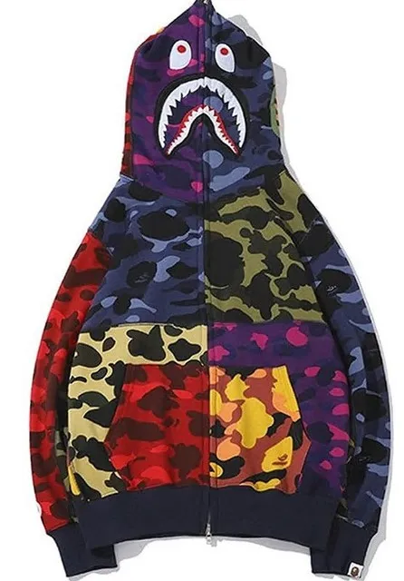 

Fashion Camouflage Bape Hoodies Men Couples Streetwear Shark Zip Up Pull Cardigan Hoodie Thin Sudaderas Moletom Coat Clothing