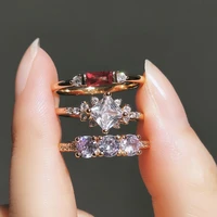 uilz new ins gold color noble trend dainty rings for women luxury red zircon finger rings for girl anniversary party jewelry