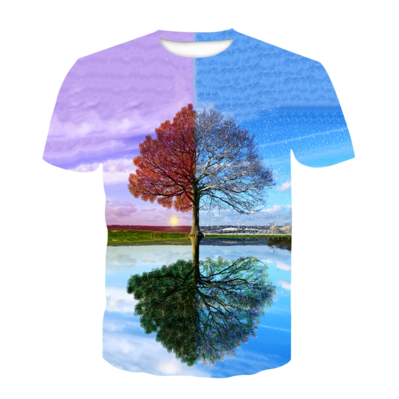 

Big Tree Pattern Men's T-shirts Natural Wind 3D Shirt Summer Fashion Tops Casual O-neck Short-Sleeved Boys Clothing Street Wear