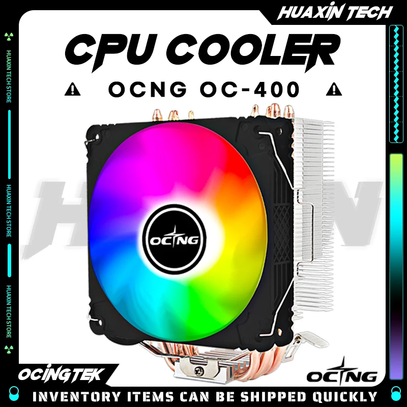 

OCNG OC-400 CPU Air-cooled Radiator 4 heat pipe 120mm 4pin PWM Colorful Silent Cooling Fan For Intel LGA1700 115X 775 AMD AM4