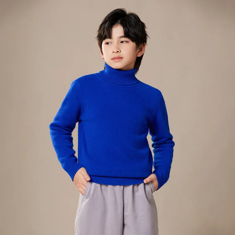 Фото Autumn and Winter New Children's Wool Knitted Bottoming Shirt High round Neck Boys and Girls Same Style Sweater Pullover In №3