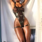 БДСМ сексуальный полный боди женское нижнее белье в комплекте кожаная Сексуальная клетка для груди бедра подвязка для ног бандаж аксессуары